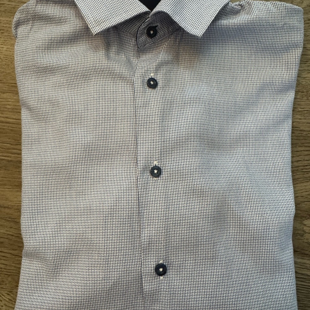 Isaac Mizrahi Slim Fit Check Dress Shirt - Blue -Boy’s Size 16